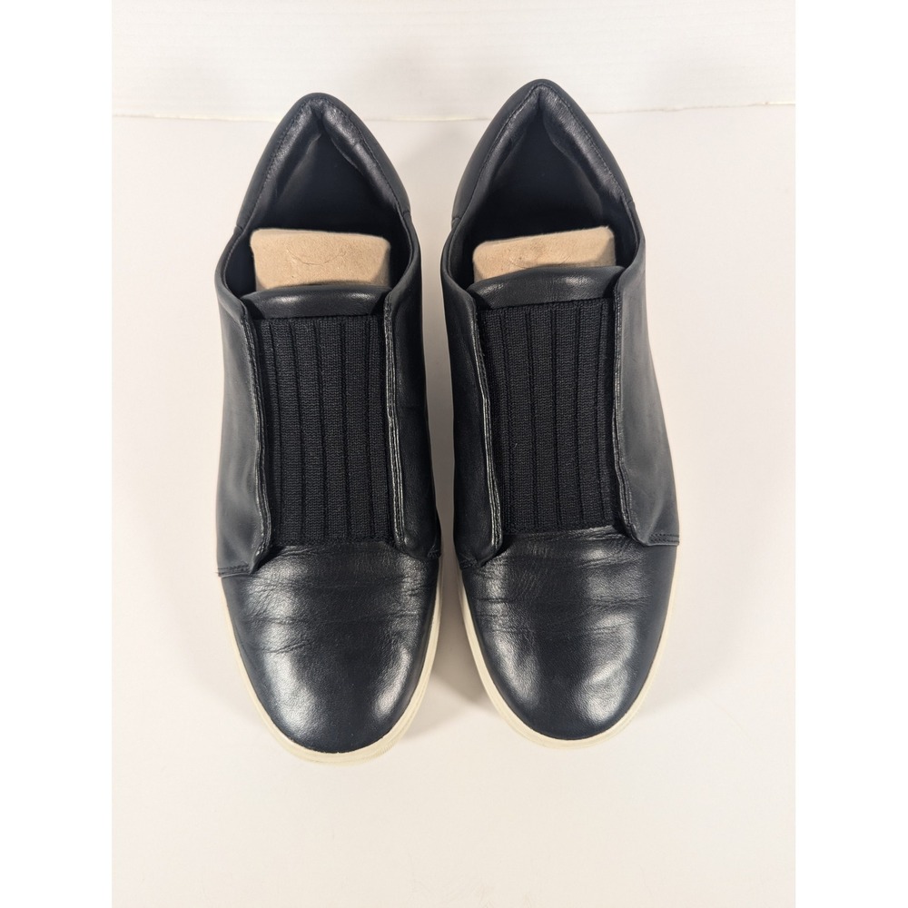 Vince Cantera Black Leather Slip On Sneaker Ribbed Knit Tongue Women's 8M EUR 38